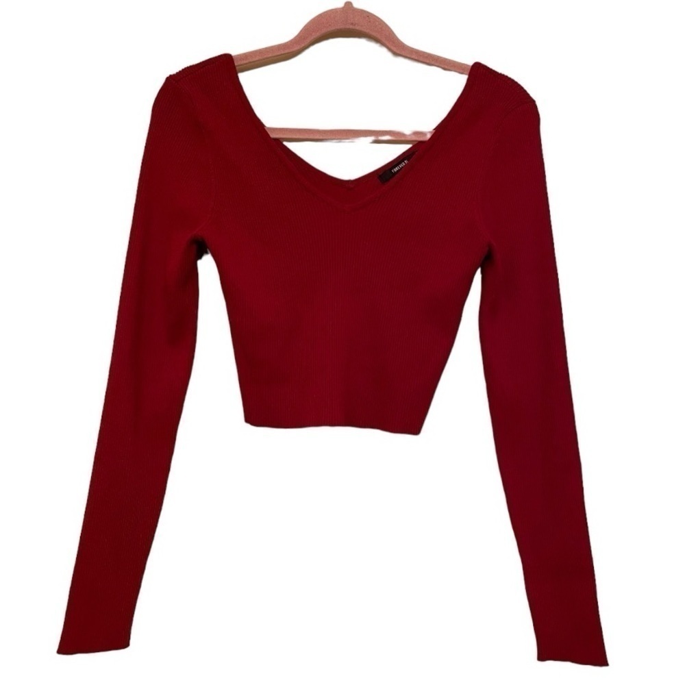 Forever21 Ribbed Cropped Red Sweater Size Large